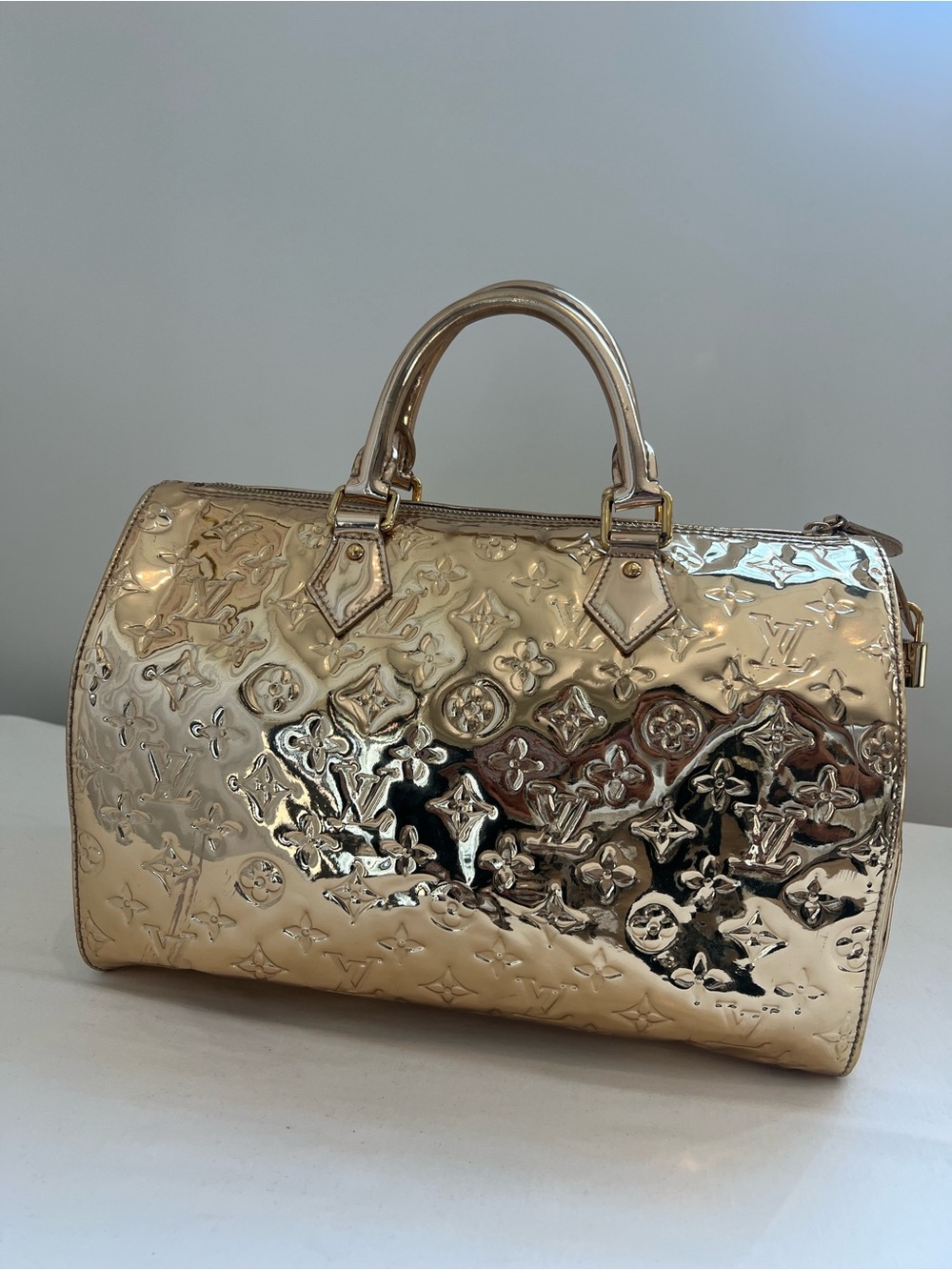 Louis Vuitton Metallic Gold Patent Monogram Speedy Satchel